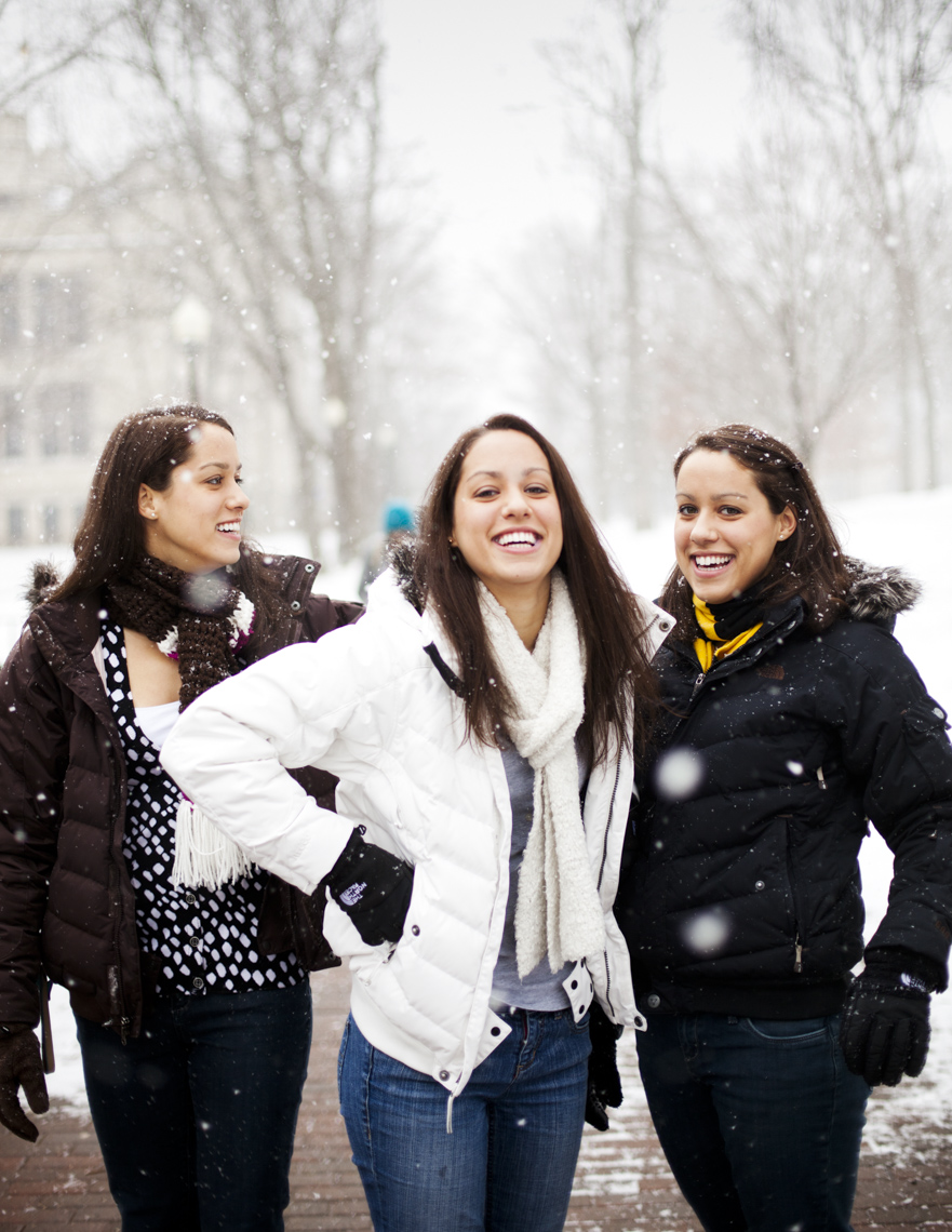 Photo of campus life and students at higher education university or college.